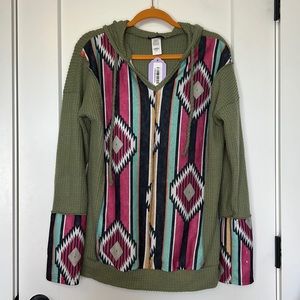 Women’s New Heimish USA Aztec Top Shirt Hoodie L Large